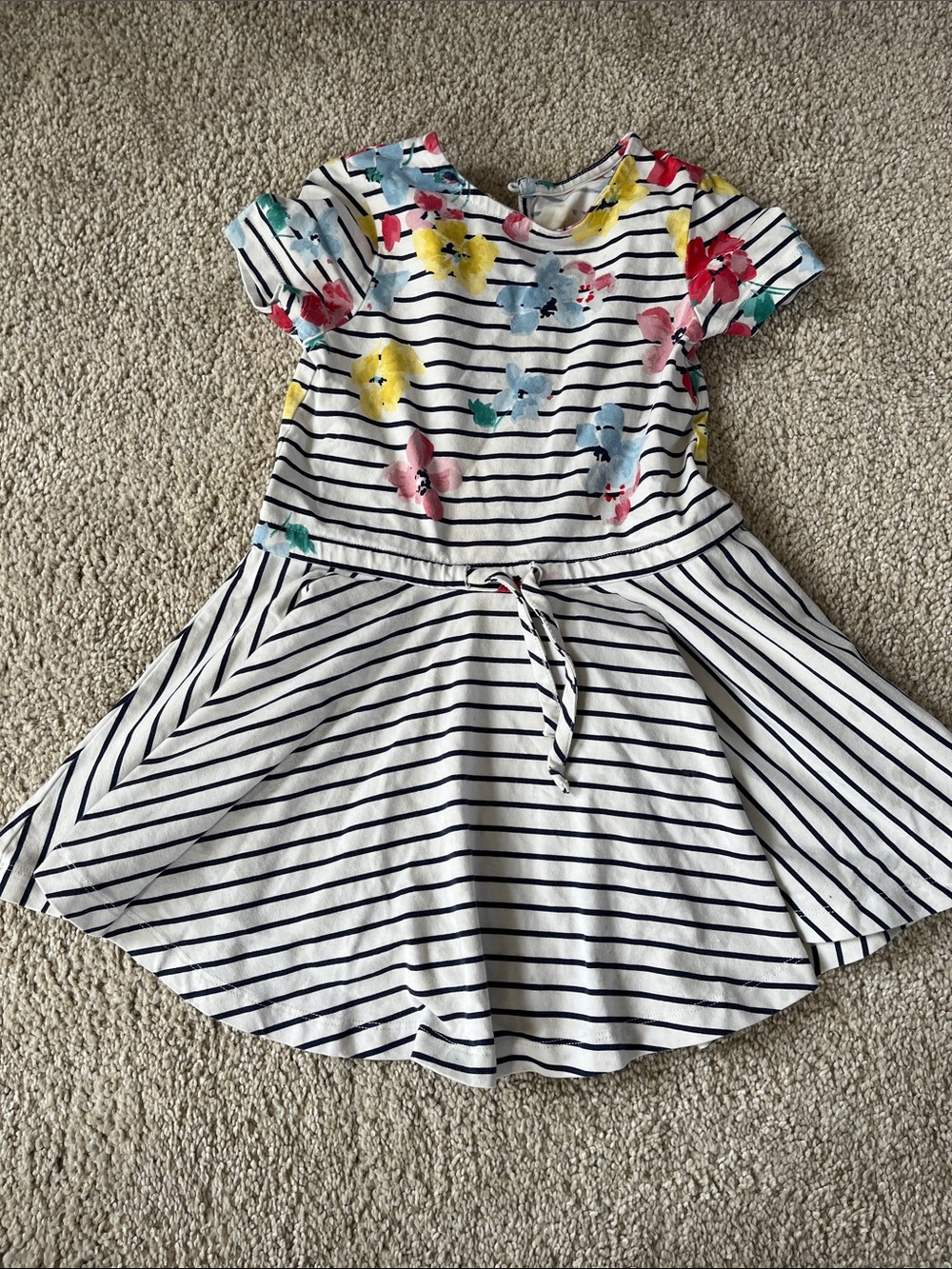 Joules White & Navy Striped Dress with Multi-Color Floral Print